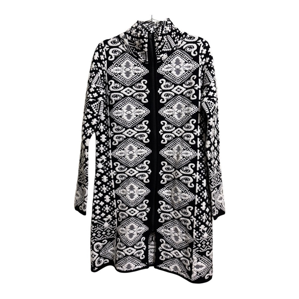 Icelandic Nordic Sz Sm Wool Blend Black and White Patterned Jacket